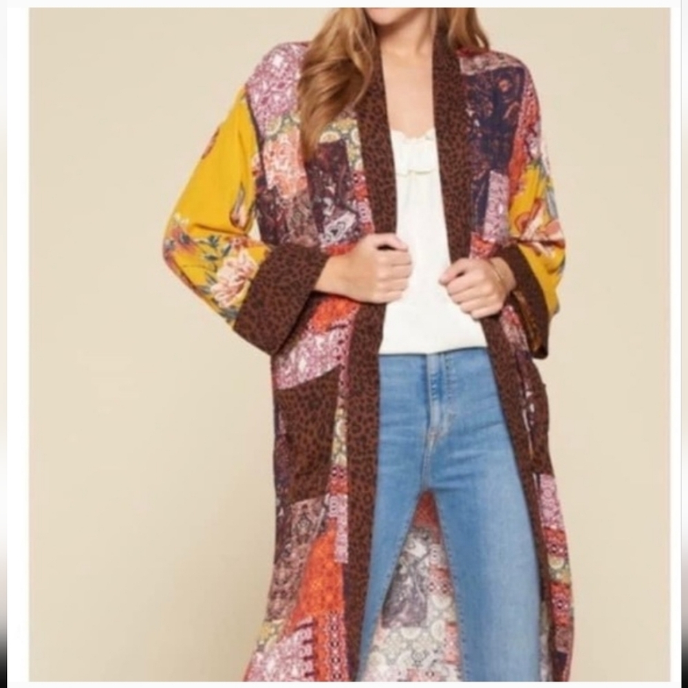 Oddy Boho Patchwork Kimono Duster Longline‎ Cardigan Festival Cottagecore M / L